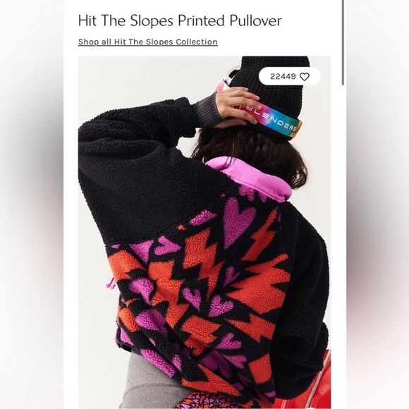 NEW Free People Movement Hit The Slopes Printed Hearts Pullover Fleece Jacket L - Picture 4 of 14